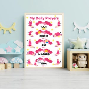 Salah Positions-poster voor moslimkinderen - stap voor stap islamitisch gebed muurkunst | Leren bidden | Leuke en educatieve Namaz-gids.