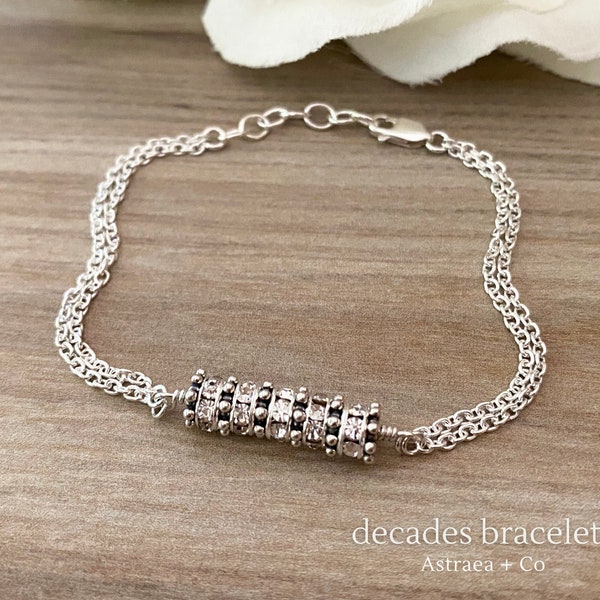 Sterling DECADES BRACELET with Preciosa Crystal Rings for 40th 50th 60th 70th 80th 90th Birthday Gift * Decade Jewelry by Astraea + Co