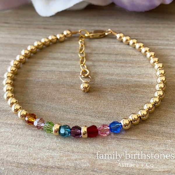 Family Birthstones Bracelet • Swarovski Birthstone Bracelet • Personalized Beaded Birthstone Jewelry with up to 20 Birthstone Colors