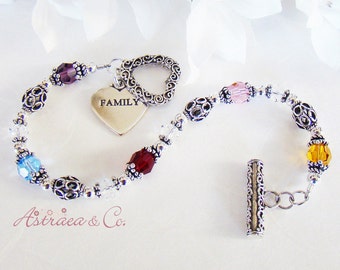 Sterling Family Birthstone Bracelet, Birthstones Bracelet, Personalized Grandma Bracelet with up to 7 Grandchildren's Swarovski Birthstones