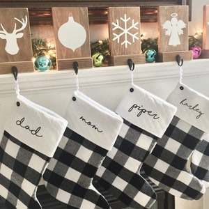 buffalo plaid stocking, personalized, pet stocking, family, dog, cat, Christmas stocking, farmhouse decor, rustic, black and white