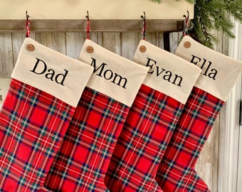 Personalized Christmas stocking, Plaid, Family stockings, Pet stocking, Farmhouse, Flannel, Tartan plaid stocking, Monogram, First Christmas