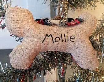 Dog ornament, custom dog ornament, dog bone, fabric dog ornament, fur baby ornament, Christmas ornament, pet ornament, personalized