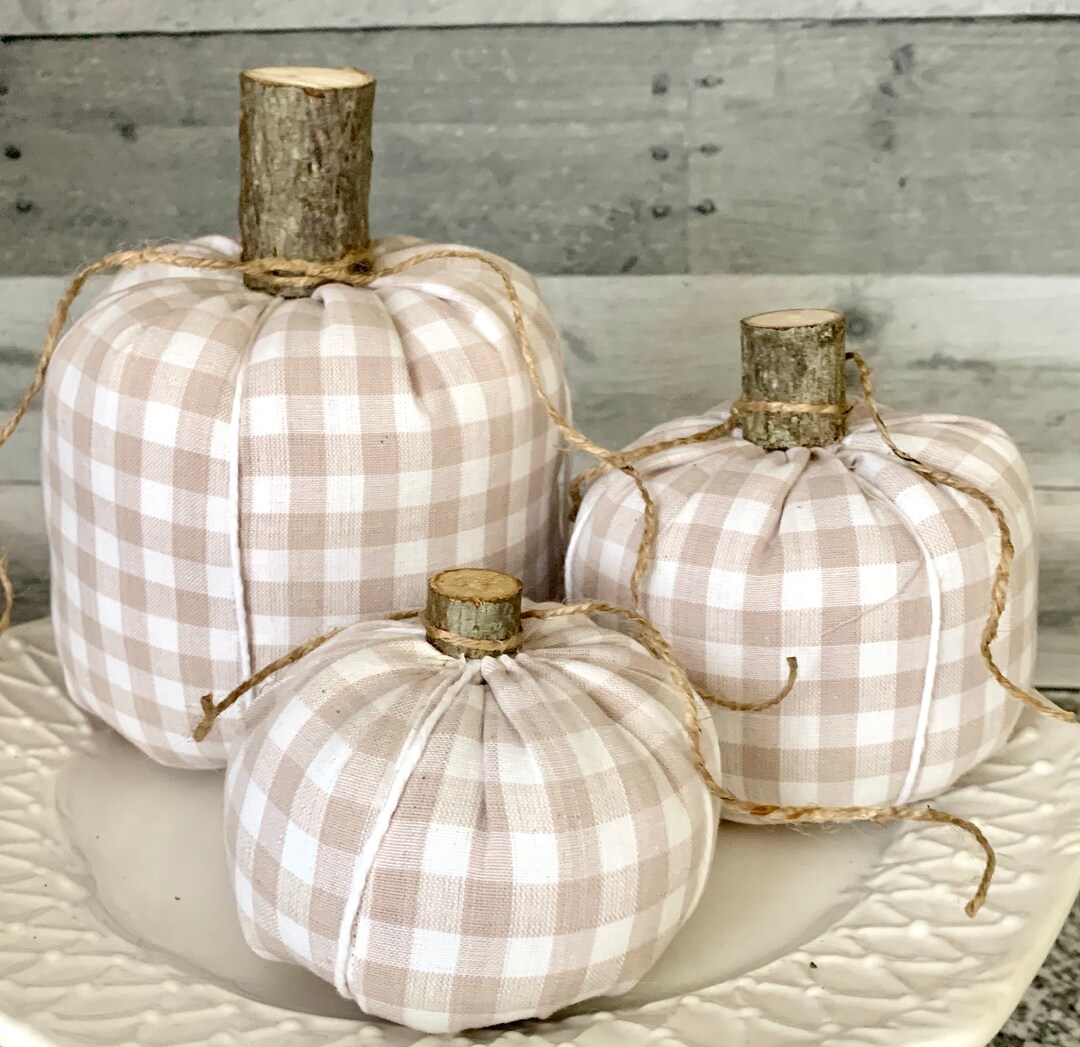 Farmhouse Pumpkins, Set of 3, Farmhouse Decor, Fall Decor, Fall Mantle, Buffalo Check Pumpkins ...