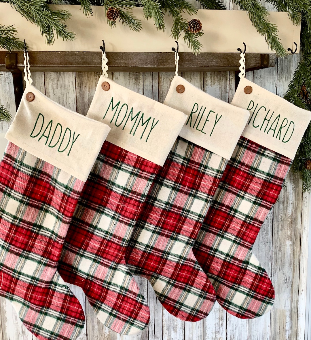 Personalized Christmas Stocking, Plaid, Family Stockings, Handmade, Farmhouse, Flannel, Tartan