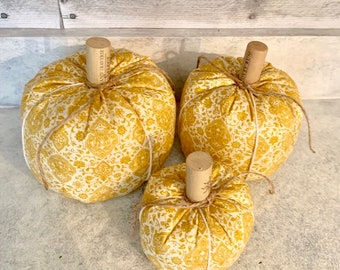 Fabric pumpkins, set of 3, gold pumpkins, fall decor, wedding centerpiece, fall decor, white pumpkins, fall mantle decor, thanksgiving decor