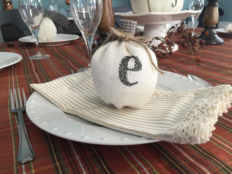 fall wedding table settings wedding place cards fall mantle decor Monogrammed pumpkin thanksgiving table settings hostess gift