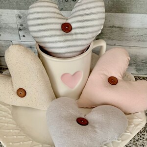 Valentine bowl fillers, tiered tray decor, farmhouse decor, heart bowl filler, farmhouse valentine, fabric hearts, heart pillow, primitive