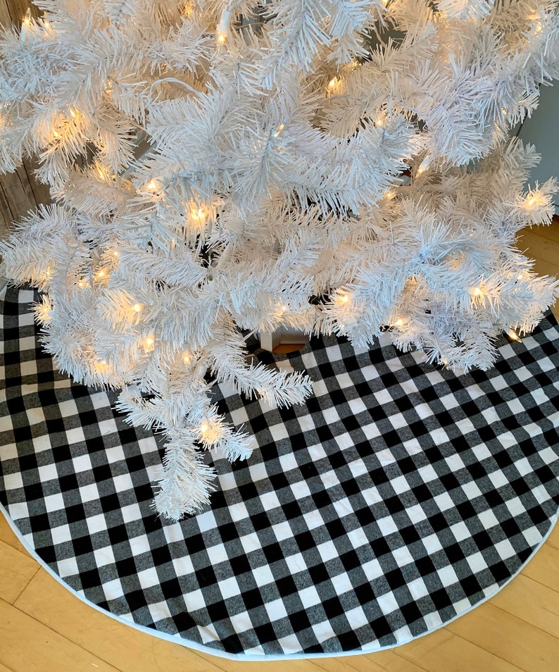 Buffalo plaid Christmas tree skirt black and white buffalo Etsy