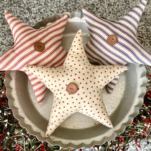 Fabric stars, Farmhouse stuffed stars, 4th of July decor, star bowl fillers, tiered tray decor, Independence Day, summer decor, Americana