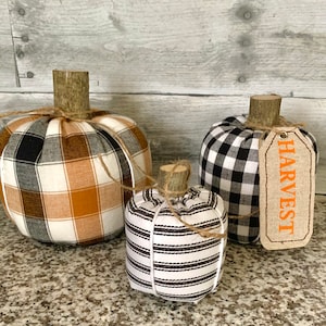 Fabric pumpkins, set of 3, fall farmhouse decor, farmhouse pumpkin, buffalo plaid, stuffed pumpkins, fall centerpiece, thanksgiving