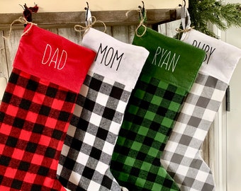 Personalized Christmas stockings, buffalo plaid, family stocking, Pet stocking, Farmhouse, Custom,  Monogram Stocking, First Christmas