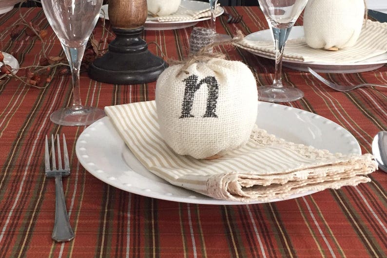 fall wedding table settings wedding place cards fall mantle decor Monogrammed pumpkin thanksgiving table settings hostess gift