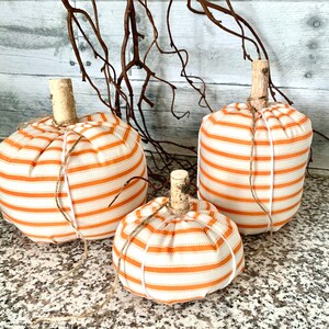 Fabric pumpkins, set of 3, farmhouse decor, fall decor, rustic fall, polkadot pumpkins, stuffed pumpkins, fall centerpiece, thanksgiving