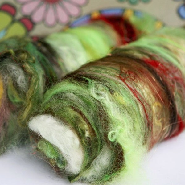 SPECIAL SHIPPING PROMOTION  THICKET - Undulated Art Batts for Spinning and Felting 3.95oz