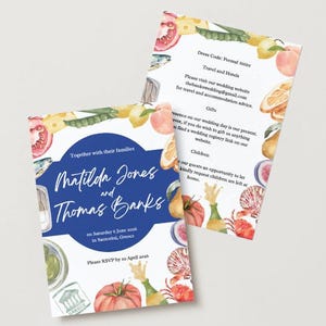 Illustrated Mediterranean Greek Themed Wedding Save the Date and Invitation Bundle - Digital Template