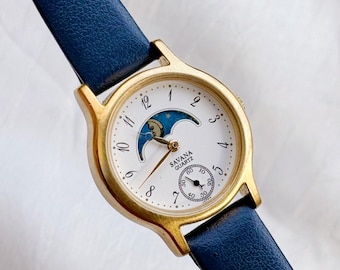 Vintage SEIKO Half Moon Watch: Gold Tone Quartz, Fits 6.5