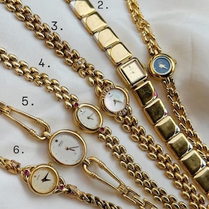 Vintage Seiko guldpläterade klockor med rubinfärgade accenter, unika armbandsdesigner; Present till henne bild 17