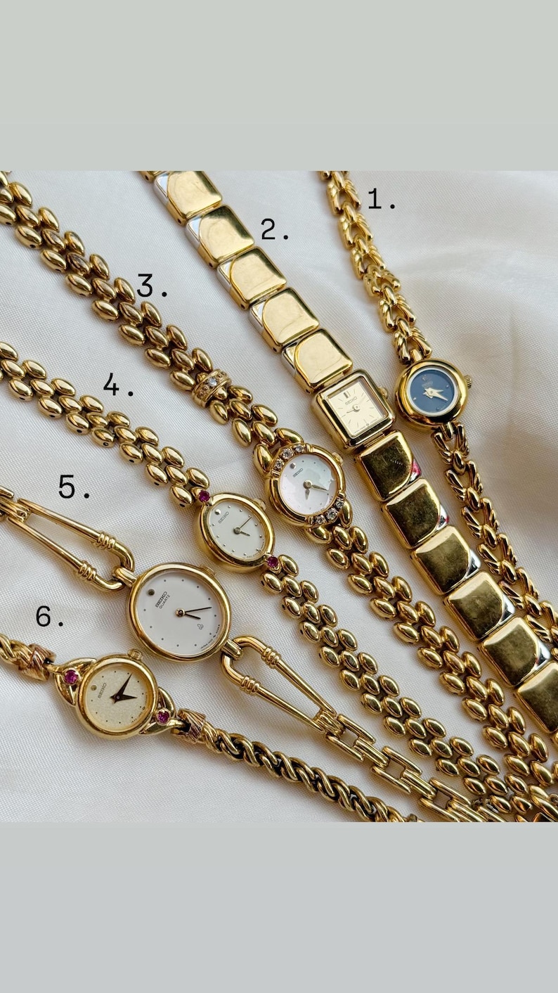 Vintage Seiko guldpläterade klockor med rubinfärgade accenter, unika armbandsdesigner; Present till henne bild 17