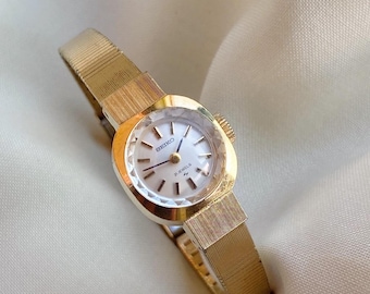 Raro reloj Seiko vintage para mujer: chapado en oro, reloj mecánico tipo cóctel.