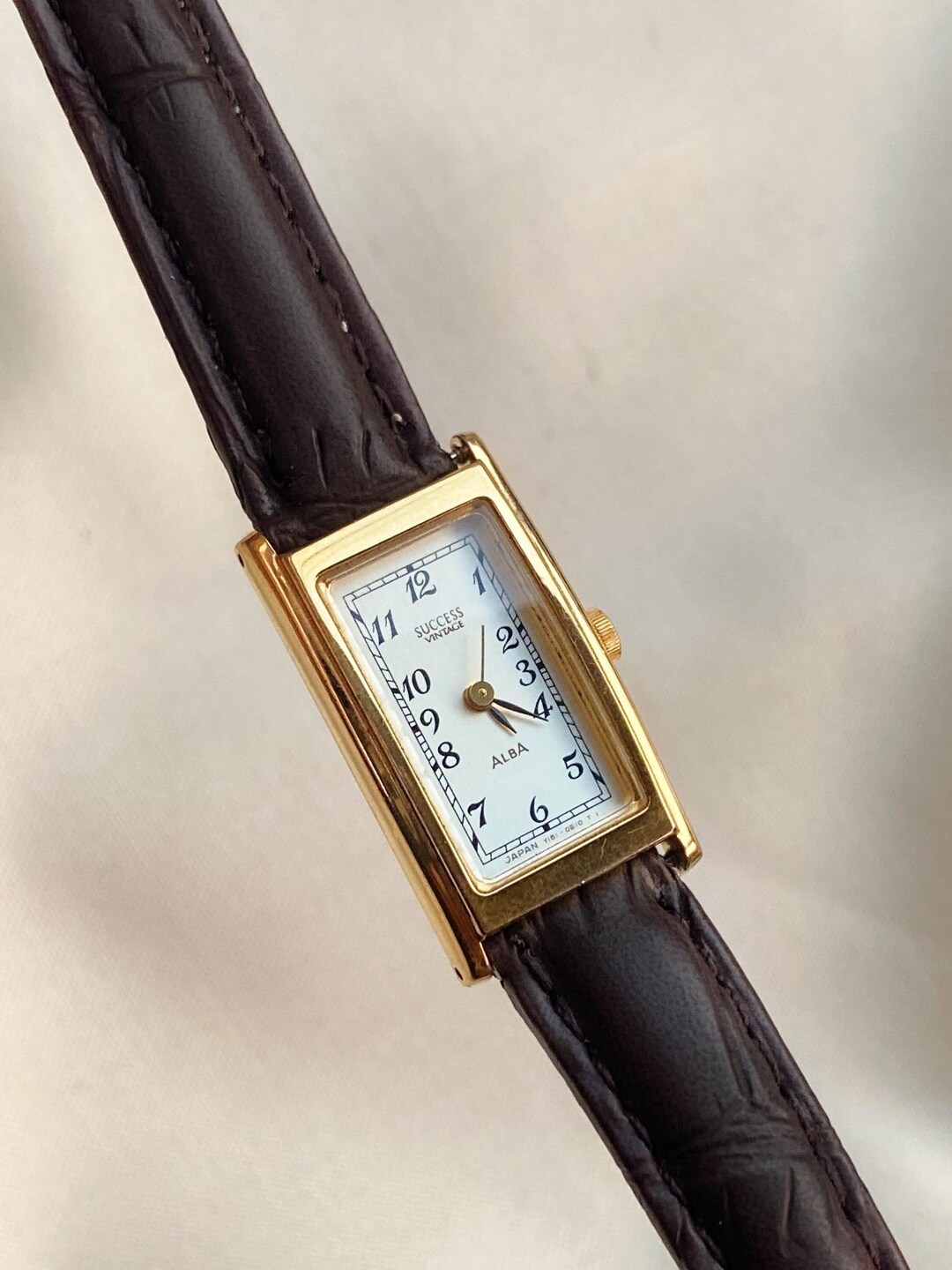 Alba Success Tank Vintage Watch: Gold Plated, Leather Strap - Etsy Canada