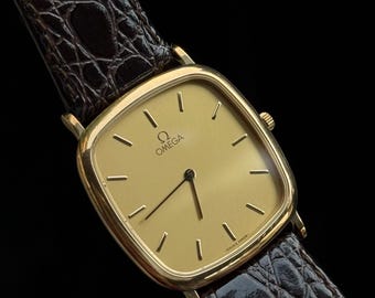 Vintage Omega De Ville ultradunne tankwijzerplaat; Verguld, in doos
