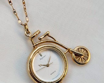 Zegarek kieszonkowy Citizen Jupiter w stylu vintage, naszyjnik z rzadkim rowerem; wisiorek