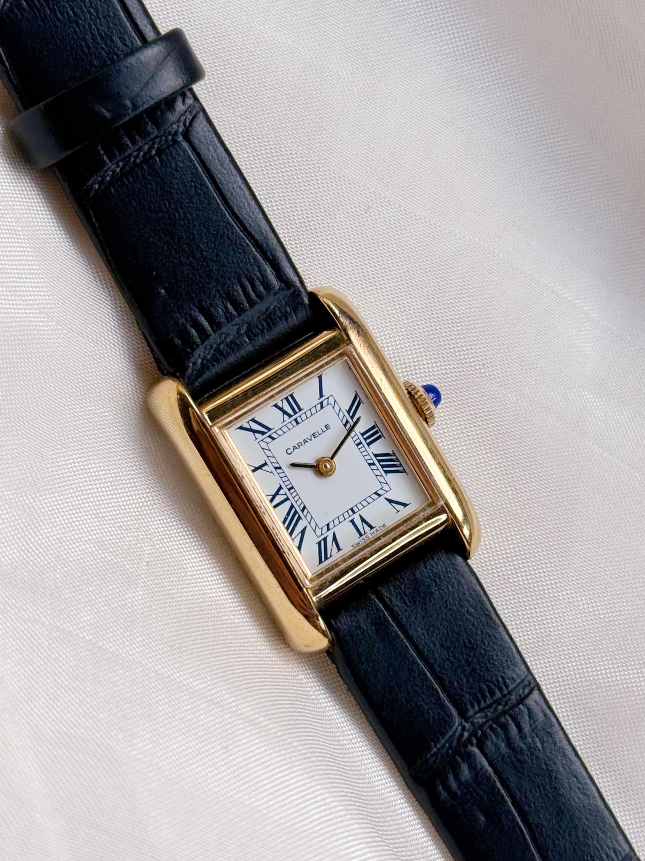 Vintage Caravelle Women Watch 28mm Black Dial Gold Tone Leather Manual Wind 1974 Watch Drop ⏱️ Just added a nice eclectic batch of Vintage  main image 2