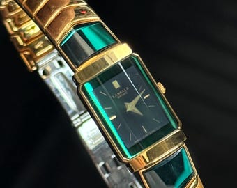 Ultra RARE Seiko Lassale 1990s vintage women’s watch; Emerald Colour Stones
