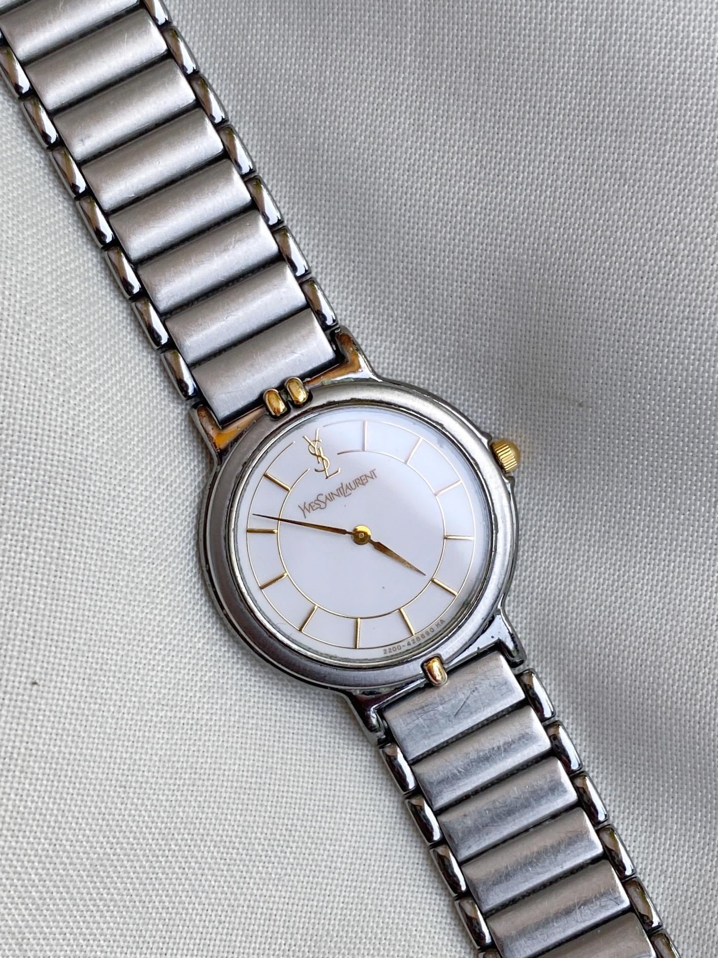 RARE Vintage Yves Saint Laurent Quarts Stainless Steel Two Tone Watch Yves Saint Laurent Two-Tone Square Watch | Pre-Owned Luxury  main image 3