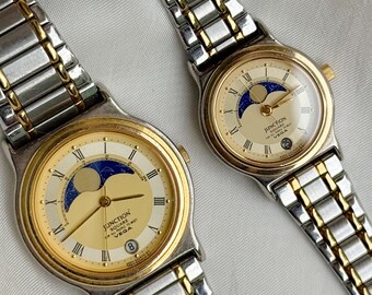 Vintage Ladys Oleg Cassini Moon Phase Watch Gold Tone Vintage Oleg Cassini Moon Phase Watch: Celestial Blue  main image 4