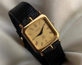 Vintage Gucci 6300L Gold Black Dial Swiss Made Cushion  display picture 3