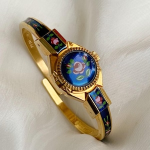 Vintage ALFEX Swiss Peekaboo Hidden Dial Wind-Up Bangle Watch Blue Floral Rose Vintage ALFEX Swiss Peekaboo Hidden Dial | Mercari main image 4