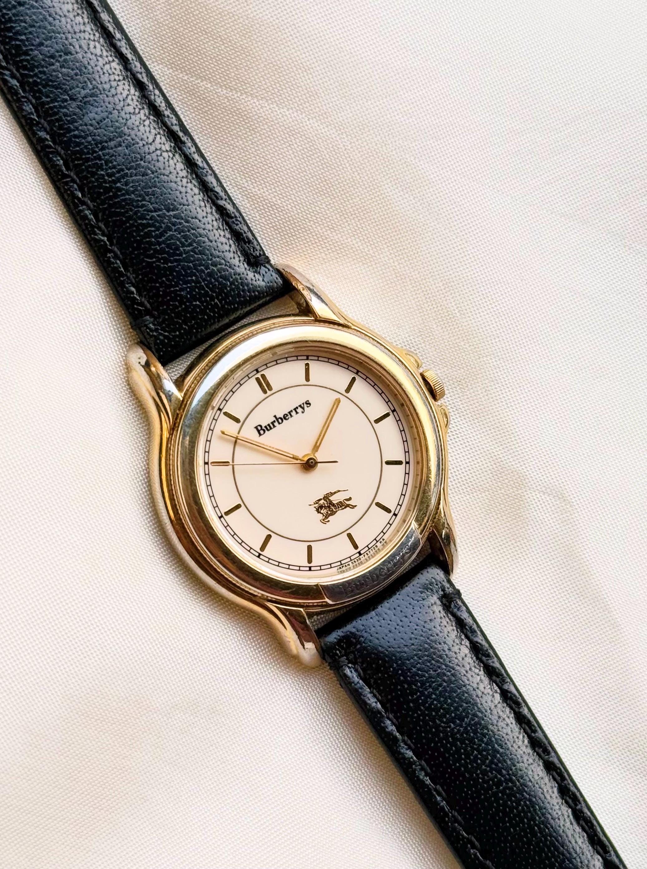 Vintage Burberrys 1990s Round Dial Watch for Women; Leather Strap