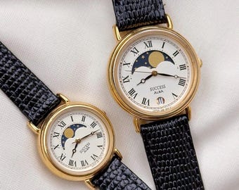 Vintage Seiko Alba Sun and Moon Watch With Leather Strap, Classic