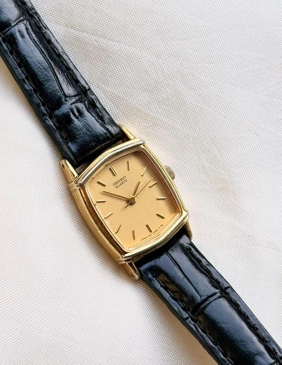 Vintage Seiko Tank Watch for Women: Gold Plated, Leather Strap - Etsy