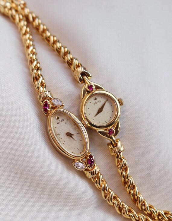 Vintage Rare Seiko Ruby Gold Dainty watches for women; Oval & Round dial