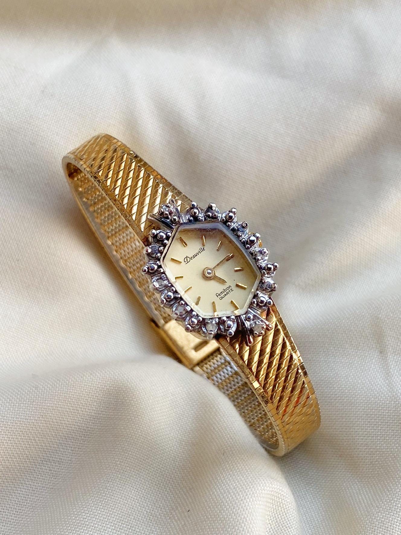 Montre Femme Vintage Thunderbird - Boîtier Ton Or, Couronne Avec Pierre Bleue - Pour Pièces/réparation (non Fonctionnelle)