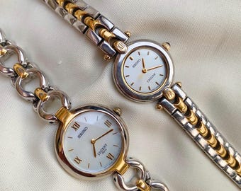 時計 90s archive SEIKO ladies bracelet Watch SEIKO Ladies Watch Quartz Rectangle White Dial Two Tone