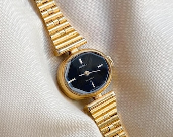 時計 vintage SEIKO EXCELINE GOLD 4N20-0370 Vintage 90's Seiko Exceline Diamond Sculpted Pattern Gold Tone