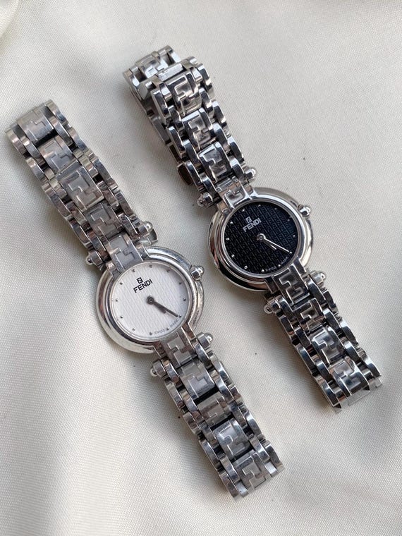 Vintage Fendi 750L Stainless Steel Women's Watch; Black & White