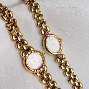 Vintage Seiko guldpläterade klockor med rubinfärgade accenter, unika armbandsdesigner; Present till henne bild 9