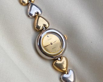 Vintage Alba Seiko Women’s Two Tone watch;  Heart Chain Bracelet Timepiece – Japan Made