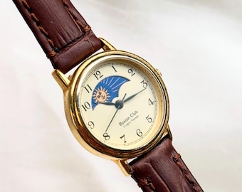 Vintage Boston Club Sun & Mondphasenuhr; Lederband