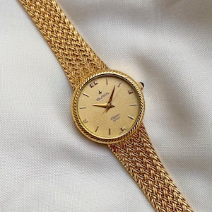 Vintage Buren Swiss Gold Plated Watch – Classic Woven Bracelet, 1990s women watch