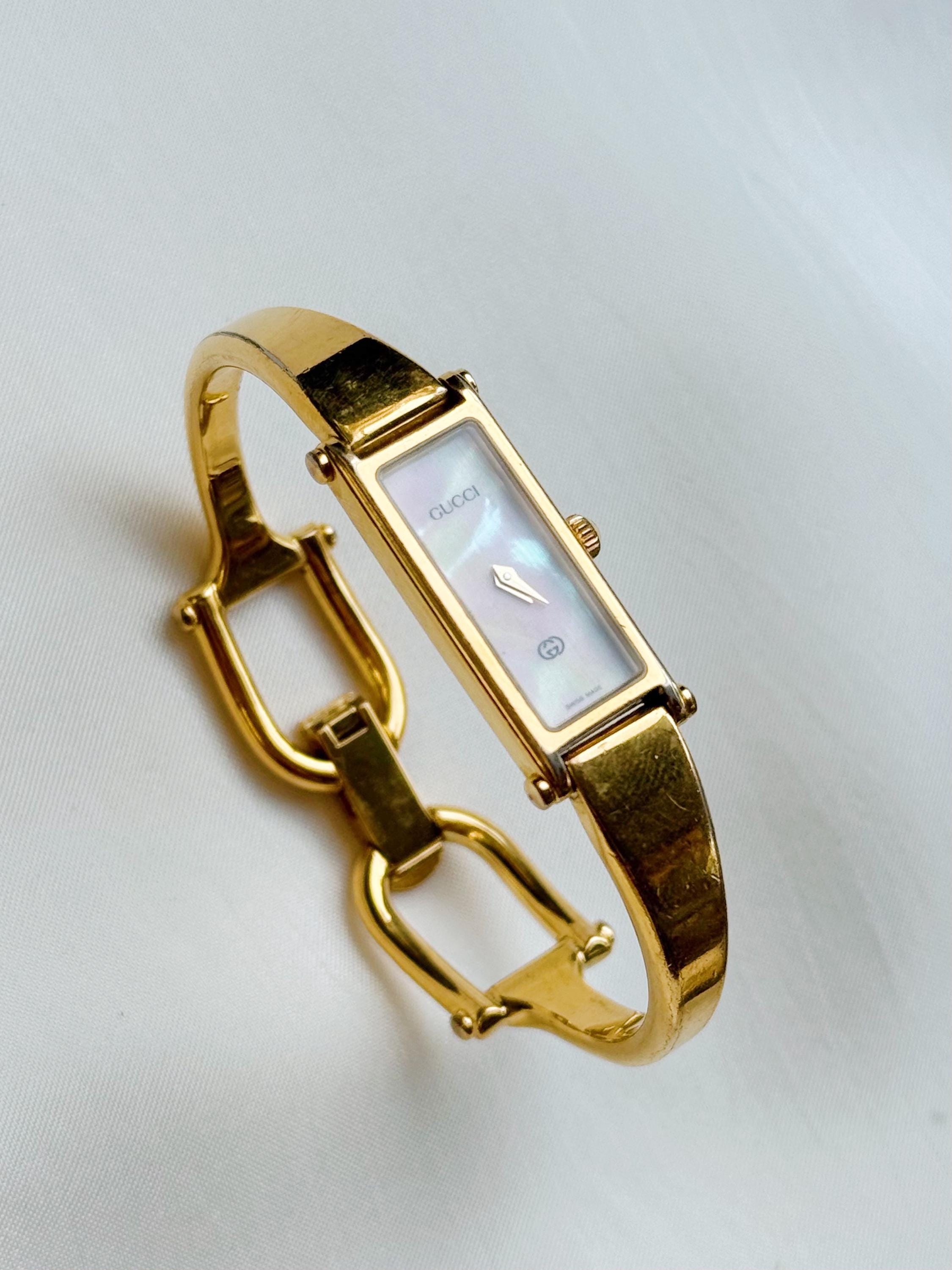 Vintage Gucci 90s Gold-plated 1500L Quartz Watch ; MOP & Black