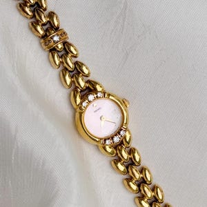 Vintage Seiko guldpläterade klockor med rubinfärgade accenter, unika armbandsdesigner; Present till henne 3.Seiko Diamond