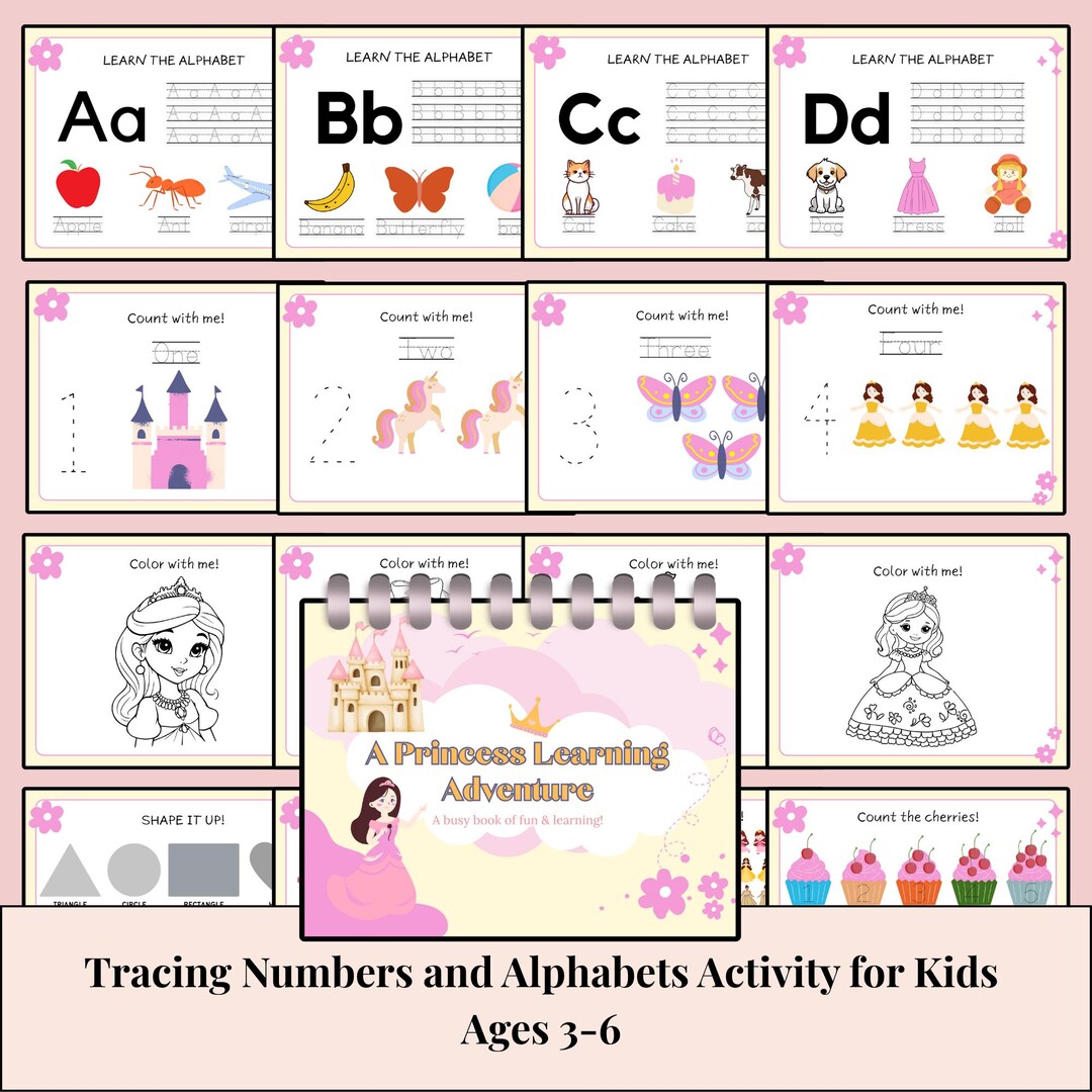 Early Learning Adventure Princess Theme: Tracing Alphabets, Numbers ...