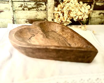 Heart Shape Bowl, 10" x 9", Hand Carved Bowl, Rustic, Primitive, Cottage Decor, Farmhouse Decor