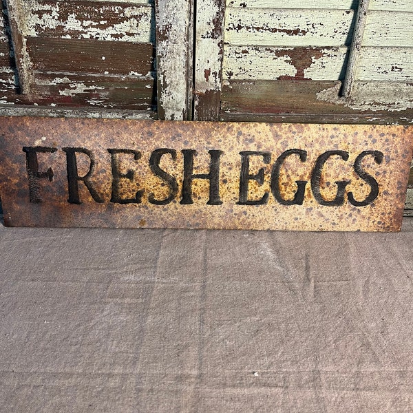 Fresh eggs metal wall sign looks vintage rustic